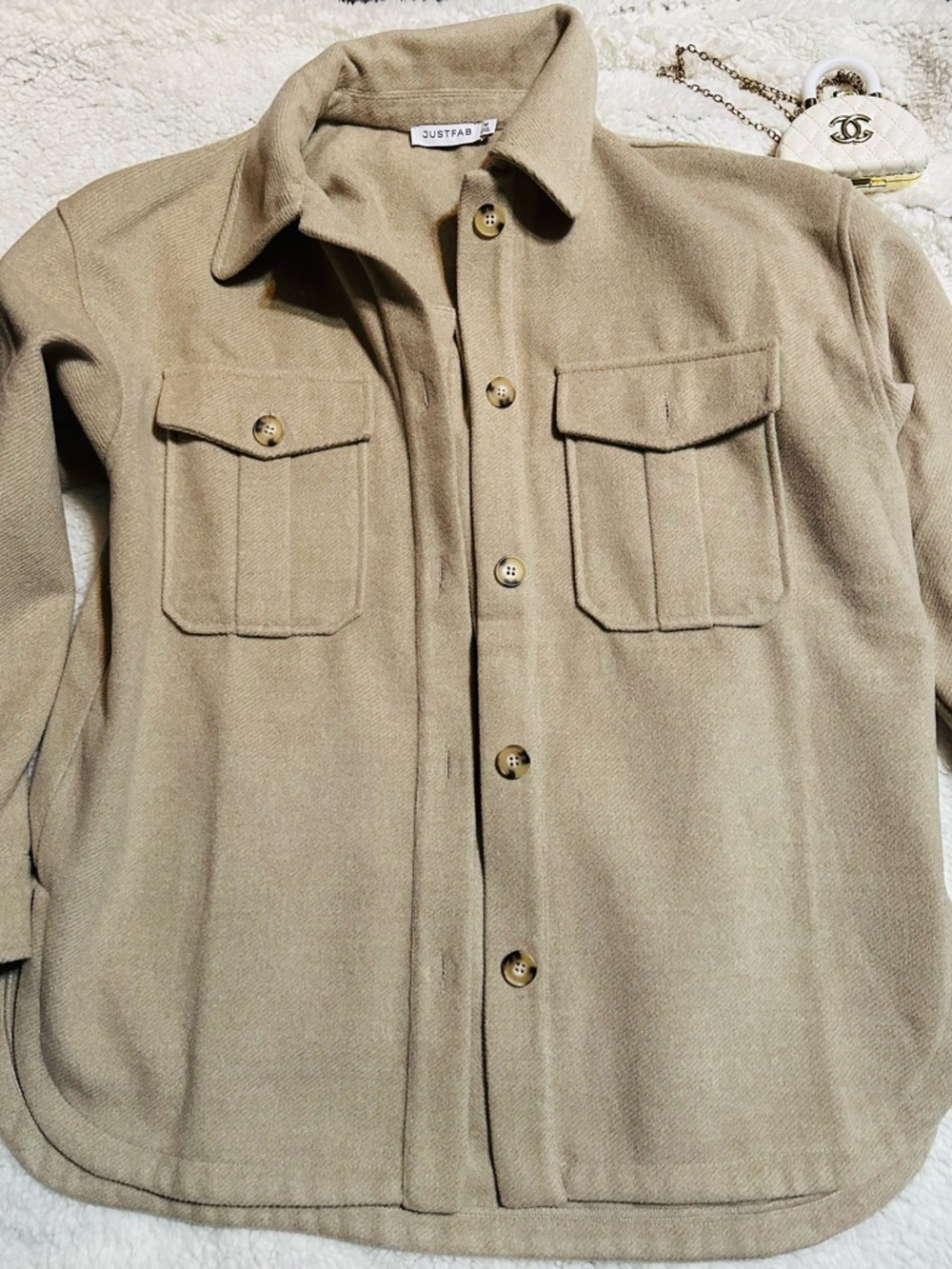 JustFab Men's Beige Button-Front Shacket